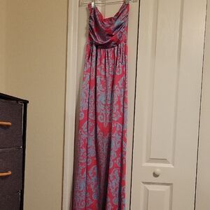 Pink and Blue Patterned Maxi Dress